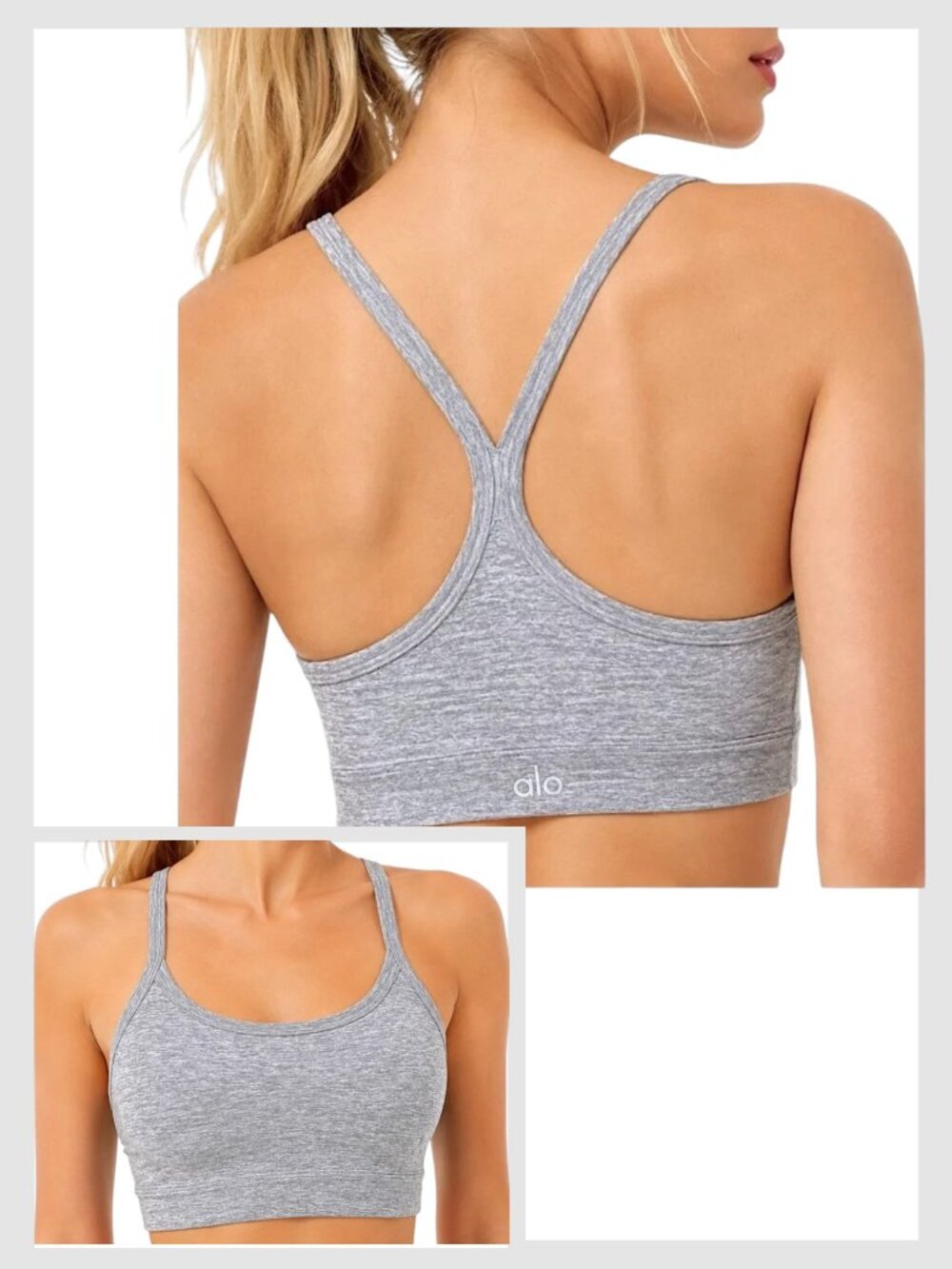 Alo Yoga Alosoft Lavish Sports Bra Gray Strappy Seamless XS